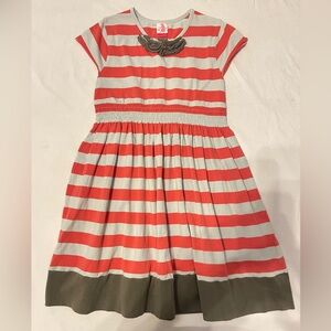 Matilda Jane Serendipity Coral and Gray Striped Dress Size 8 Great Condition